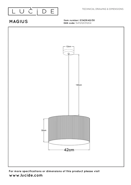 Lucide MAGIUS - Hanglamp - Ø 42 cm - 1xE27 - Naturel - technisch